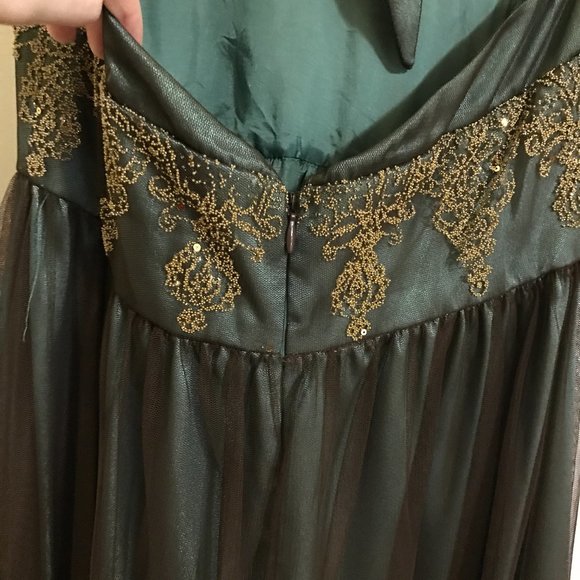 Adrianna Papell | Beaded Gold Green Tulle Dress - Picture 9 of 13